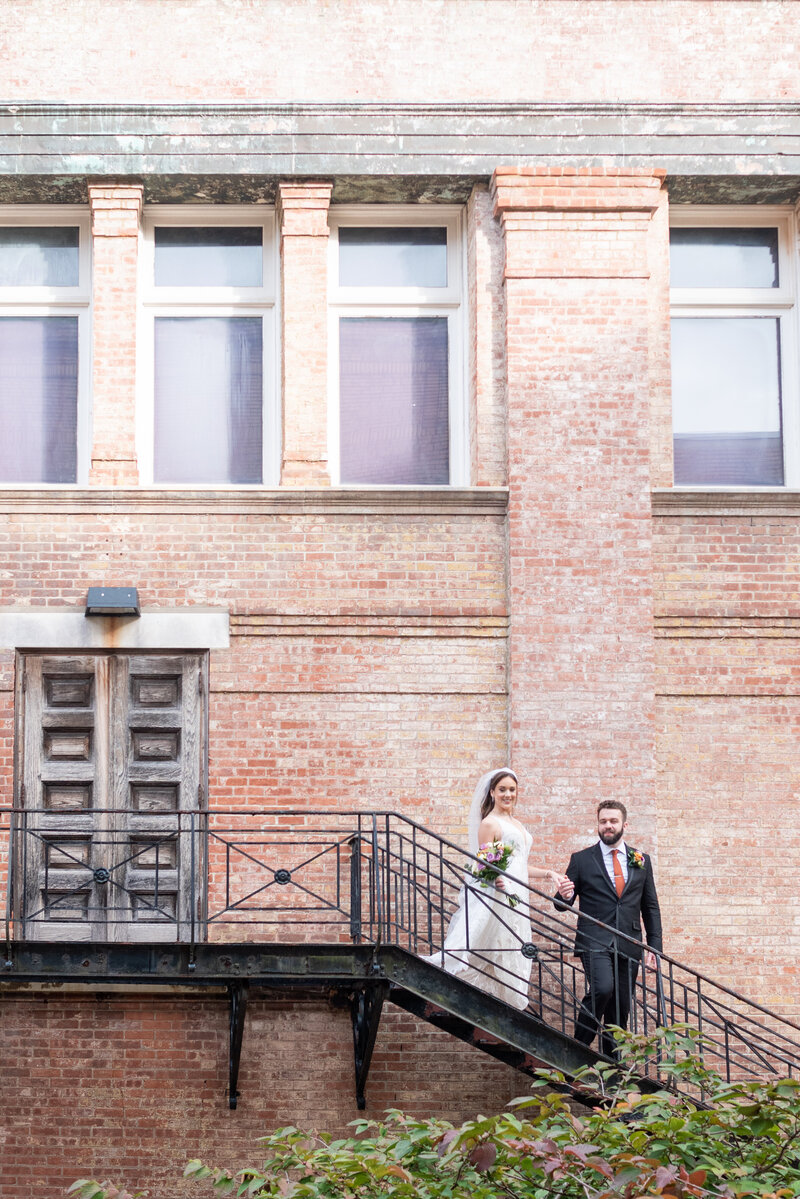 Bride and groom on Snug Harbor wedding day in New York City wedding