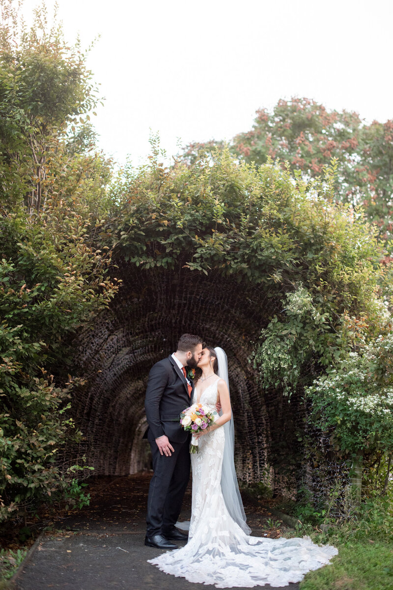 Bride and groom on Snug Harbor wedding day during New York City wedding