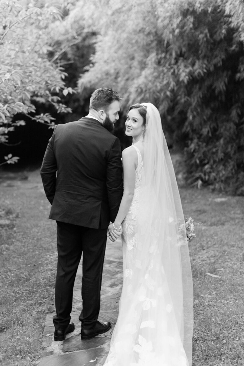 Bride and groom on Snug Harbor wedding day during New York City wedding