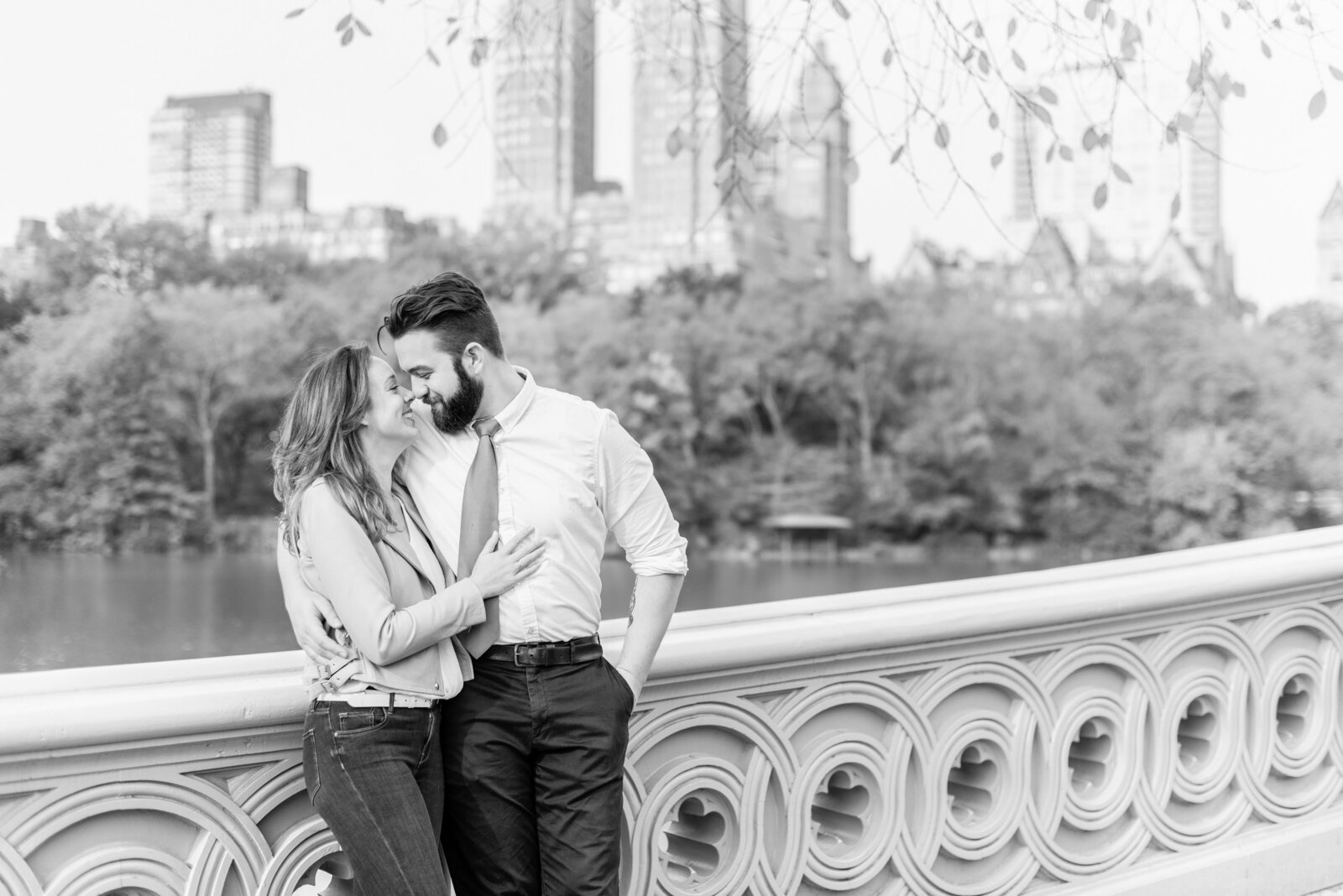 Engaged couple in Central Park engagement photos