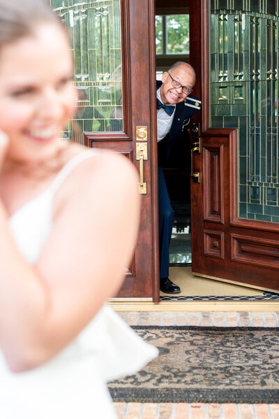 Bride and groom on Virginia wedding day with wedding florals