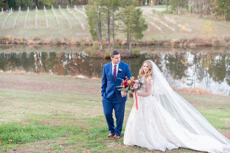 Bride and groom getting married in Luxury Poplar Springs wedding day