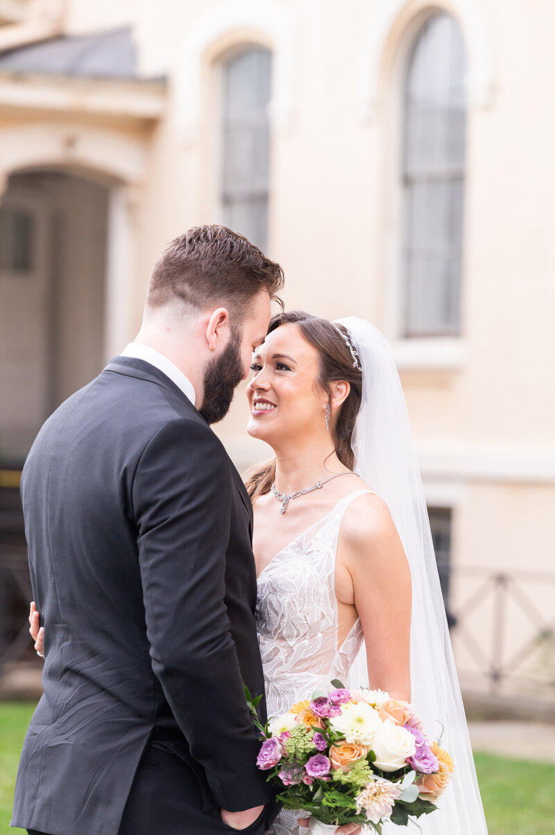 Bride and groom on Snug Harbor wedding day during New York City wedding