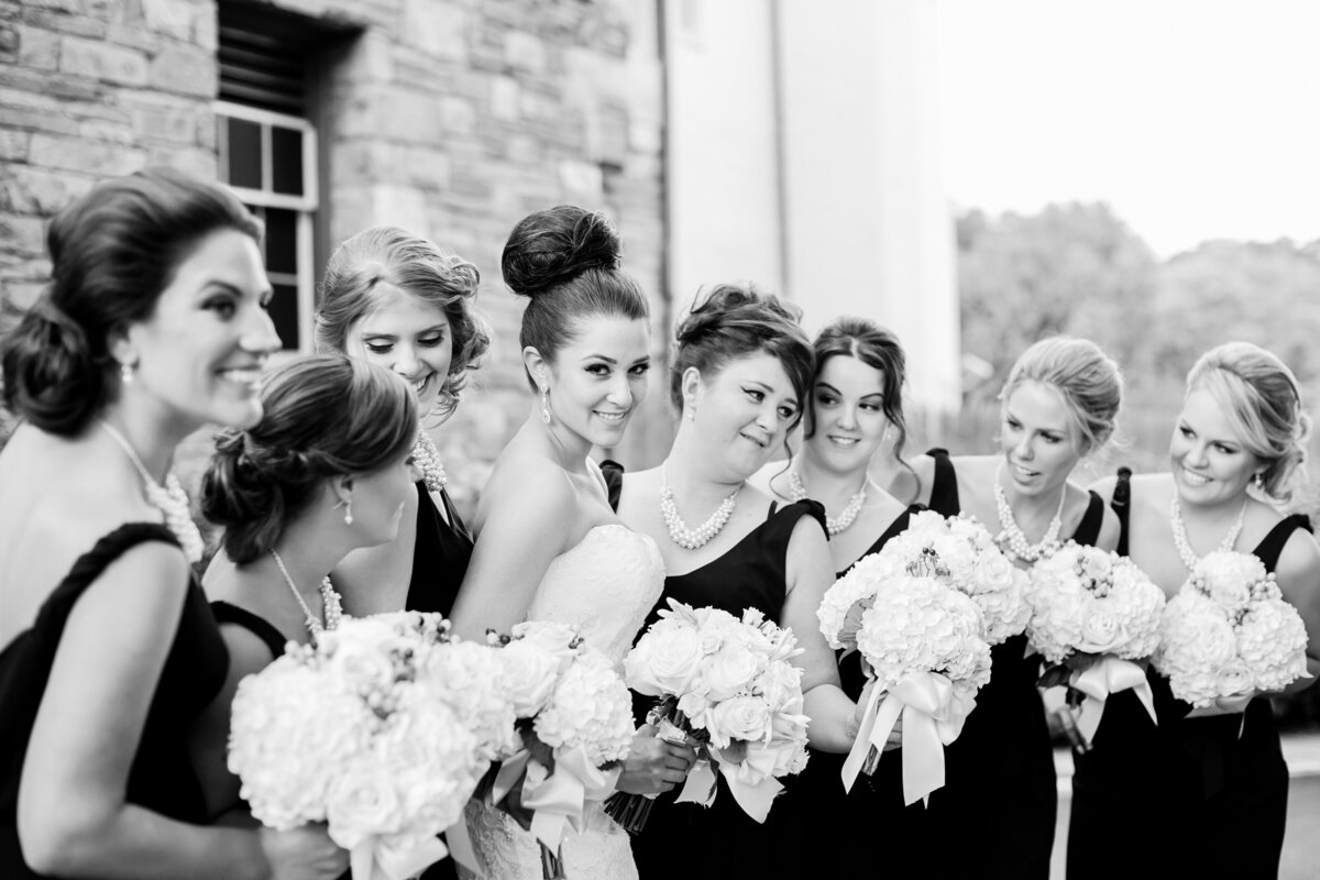 Liza Adele and bridesmaids on wedding day at country club wedding in Washington DC wedding day